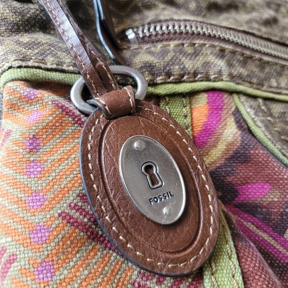 Fossil Handbag Mixed Media Boho Print Canvas Crossbody Bag Strap - Picture 2 of 15